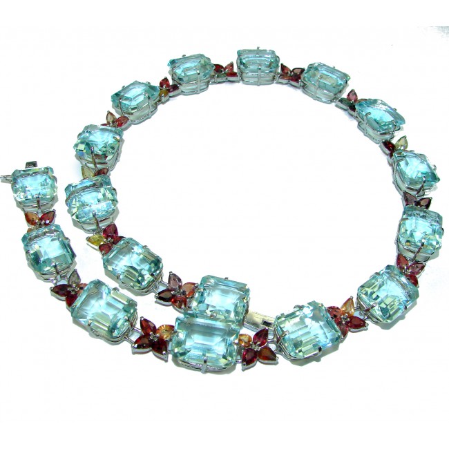 Huge Blue Aquamarine Topaz .925 Sterling Silver handmade necklace