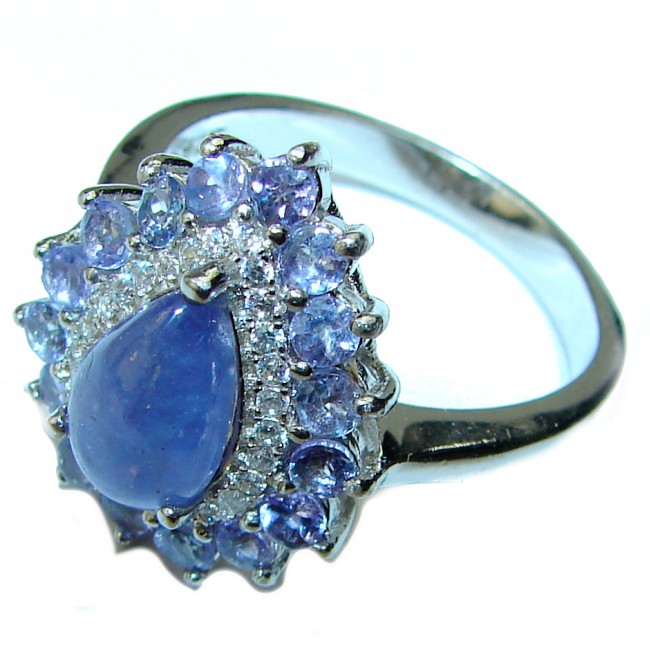 Incredible authentic Tanzanite .925 Sterling Silver handmade large Ring size 8