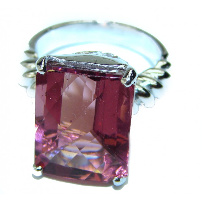 Raspberry Pink Topaz .925 Silver handcrafted Cocktail Ring s. 6 1/4