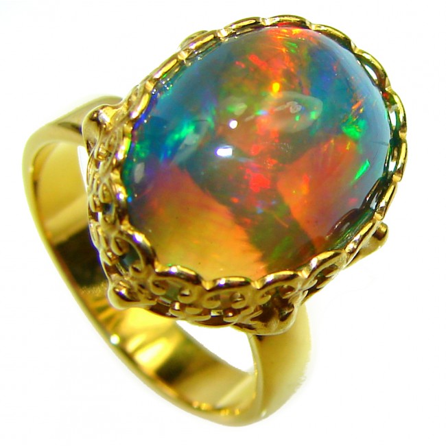 A Milky Way Genuine 18.9 carat Black Opal 18K White Gold over .925 Sterling Silver handmade Ring size 6