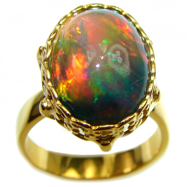 A Milky Way Genuine 18.9 carat Black Opal 18K White Gold over .925 Sterling Silver handmade Ring size 6