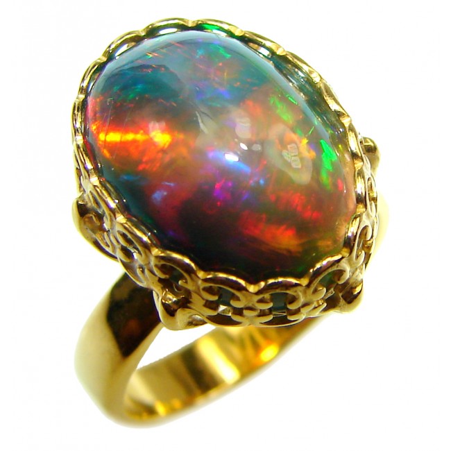 A Milky Way Genuine 18.9 carat Black Opal 18K White Gold over .925 Sterling Silver handmade Ring size 6