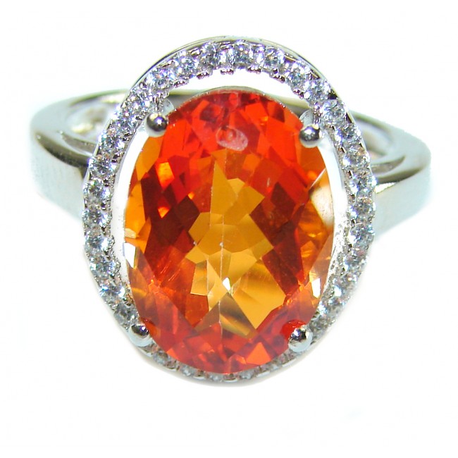 Golden Mystery Genuine Orange Sapphire .925 Sterling Silver Ring size 7 1/4