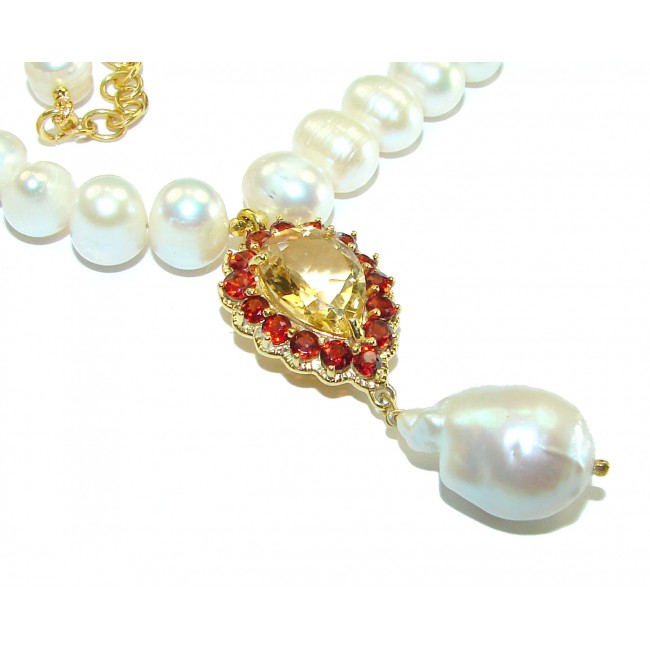 Precious 16 inches Long genuine Pearl 14K Gold over .925 Sterling Silver handcrafted Necklace