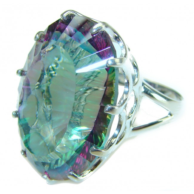 Massive 85 carat Mystic Topaz .925 Sterling Silver handcrafted Large ring size 8 1/4