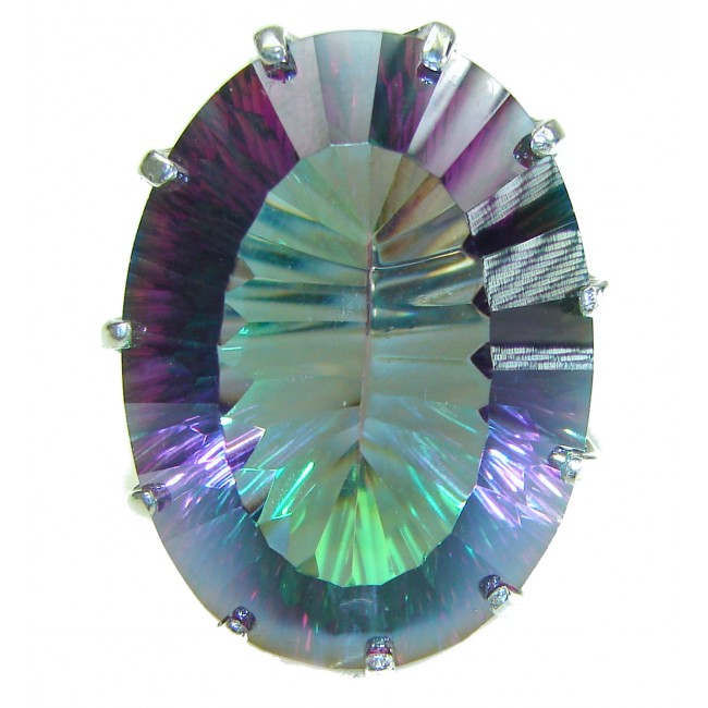 Massive 85 carat Mystic Topaz .925 Sterling Silver handcrafted Large ring size 8 1/4
