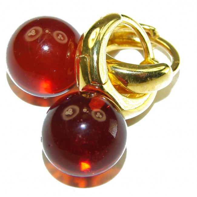 Perfect Sphere Butterscotch Baltic Polish Amber 14K Gold over .925 Sterling Silver earrings