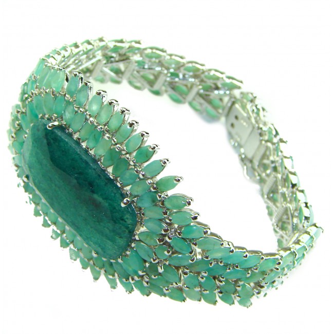 One of the kind Baquette cut authentic Emerald .925 Sterling Silver handmade Bracelet