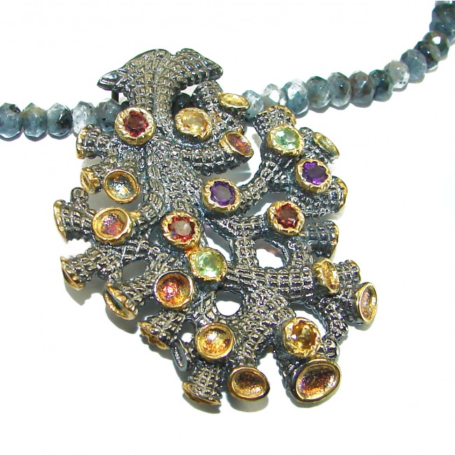 Summer Vibes Natural Multigem Labradorite beads strand .925 Sterling Silver handcrafted Necklace
