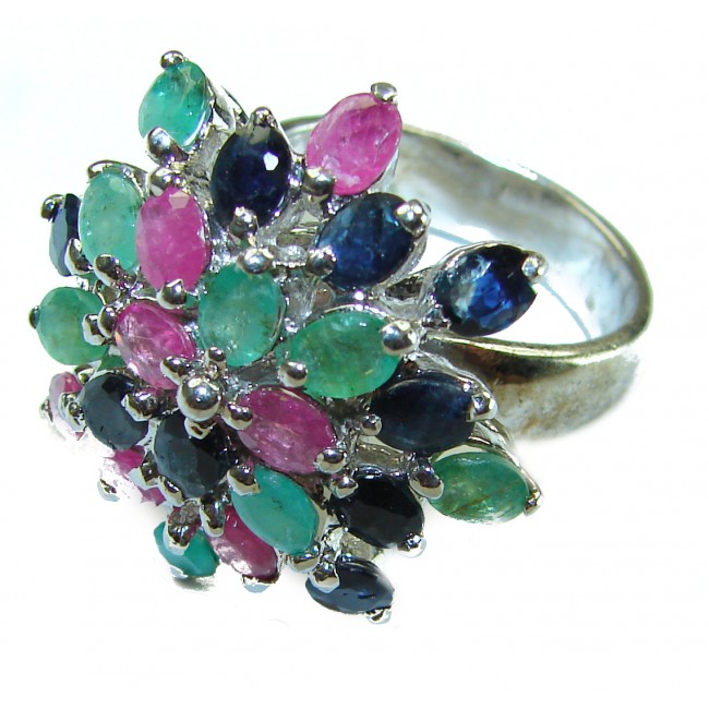 Bright Creation Emerald Sapphire Ruby .925 Sterling Silver handmade Ring size 7 1/4