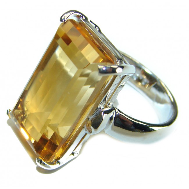 28.9 carat Baquette cut Spectacular Golden Topaz .925 Sterling Silver handcrafted ring size 8