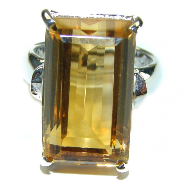 28.9 carat Baquette cut Spectacular Golden Topaz .925 Sterling Silver handcrafted ring size 8