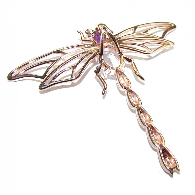 Big Dragonfly Amethyst 14K Rose Gold over .925 Sterling Silver handcrafted Pendant