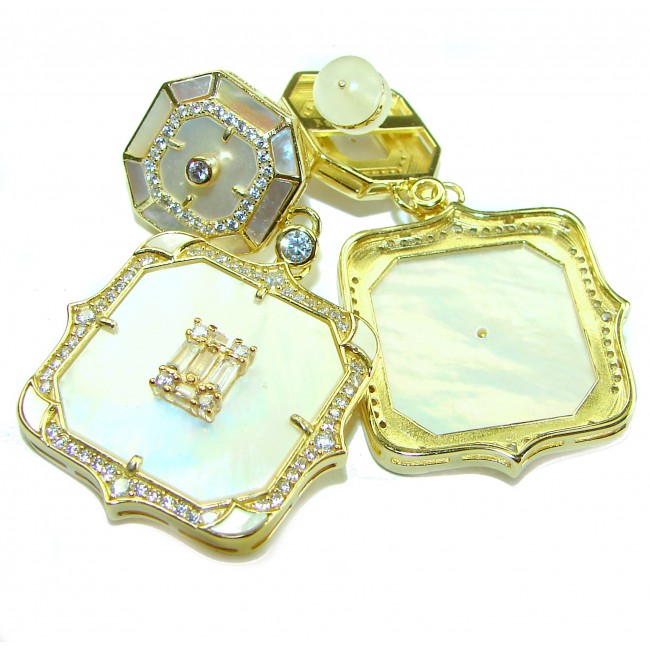 Elegant Blister Pearl White Topaz 14K Gold over .925 Sterling Silver handcrafted Earrings