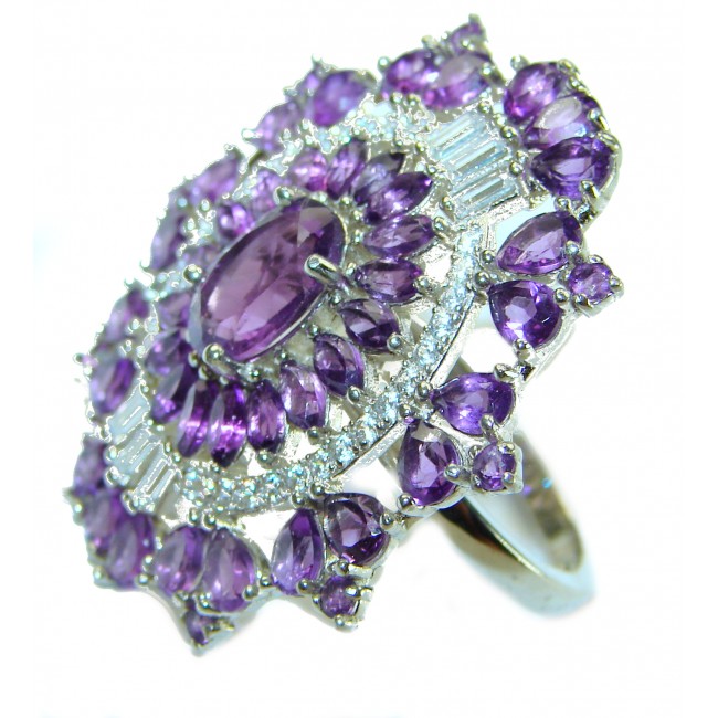 Large and Spectacular 16.5 carat African Amethyst .925 Sterling Silver Handcrafted Ring size 8