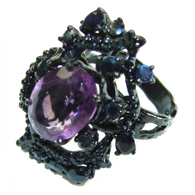 Spectacular authentic Amethyst black rhodium over .925 Sterling Silver Handcrafted Ring size 8