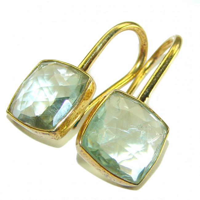 Amazing authentic Green Amethyst 14K Gold over .925 Sterling Silver earrings