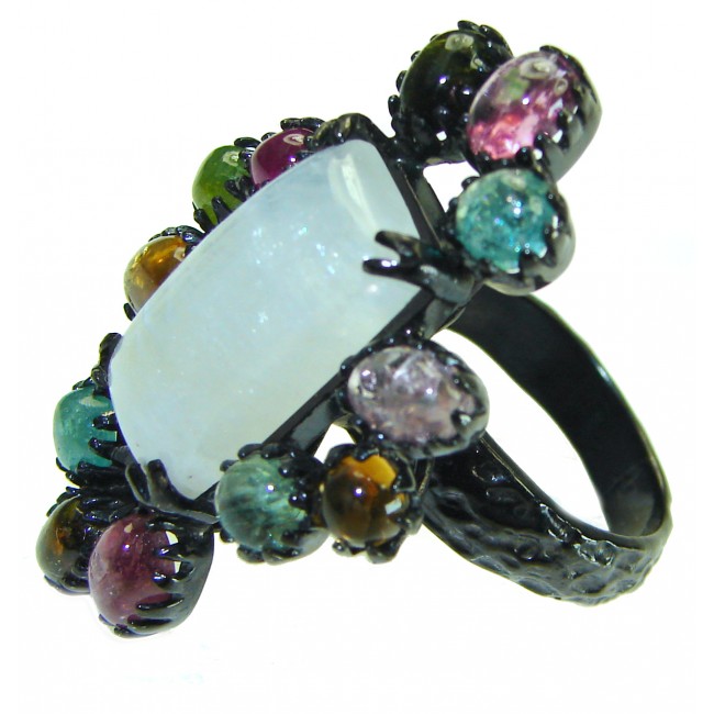 Best quality Genuine Fire Moonstone black rhodium over .925 Sterling Silver handcrafted ring size 7 1/2