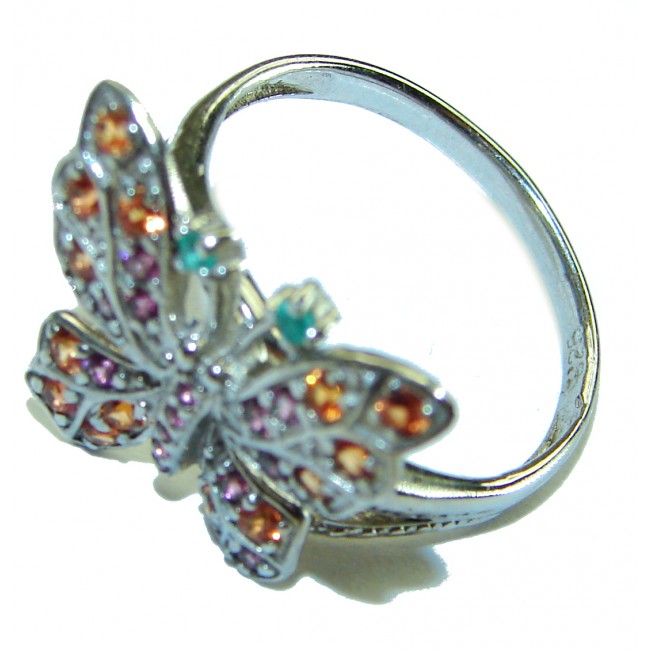 Sweet Butterfly Ruby Emerald .925 Sterling Silver handmade Ring size 9