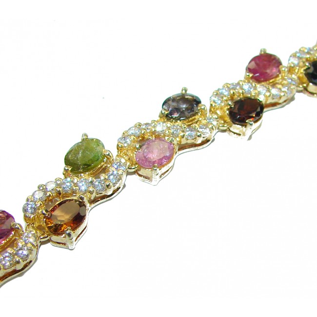 Brilliant and One of the kind Brazilian Watermelon Tourmaline 14K Gold over .925 Sterling Silver handmade Bracelet