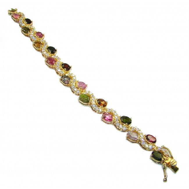 Brilliant and One of the kind Brazilian Watermelon Tourmaline 14K Gold over .925 Sterling Silver handmade Bracelet