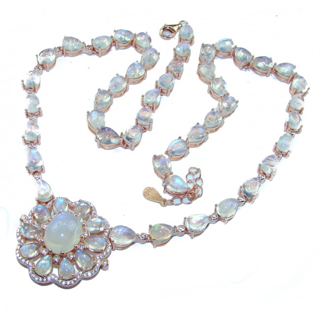 Moonlight Authentic Fire Moonstone 14k Rose Gold over .925 Sterling Silver handcrafted necklace
