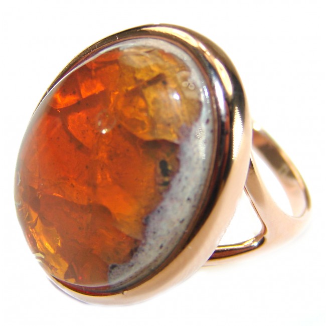 Natural Mexican Fire Opal 14K Rose Gold over .925 Sterling Silver handmade ring size 7 1/2