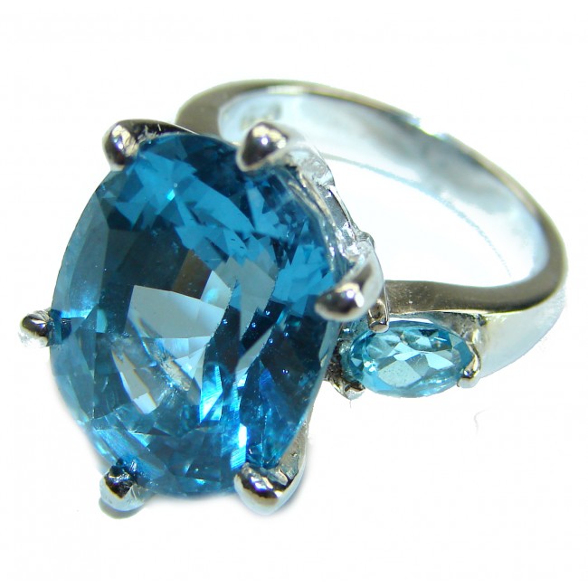 18.5 carat Fancy London Blue Topaz .925 Sterling Silver handmade Ring size 6 3/4