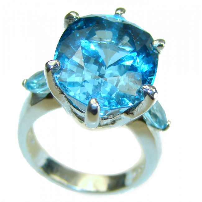 18.5 carat Fancy London Blue Topaz .925 Sterling Silver handmade Ring size 6 3/4
