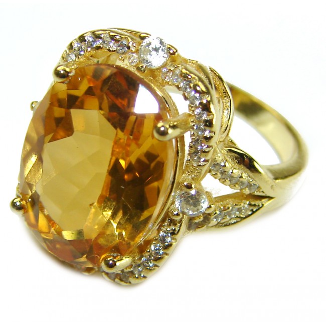 Authentic Citrine 14K Gold over .925 Sterling Silver handmade Cocktail Ring s. 8