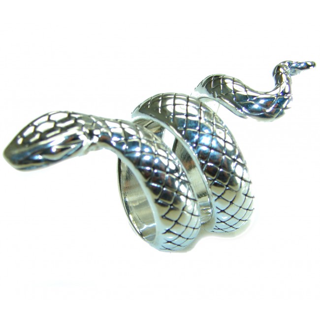 Large Boa Snake .925 Sterling Silver handcrafted Statement Ring size 8