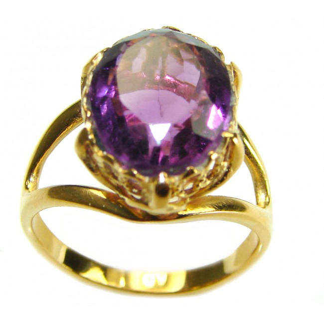 Spectacular Amethyst 14K Gold over .925 Sterling Silver Handcrafted Ring size 7