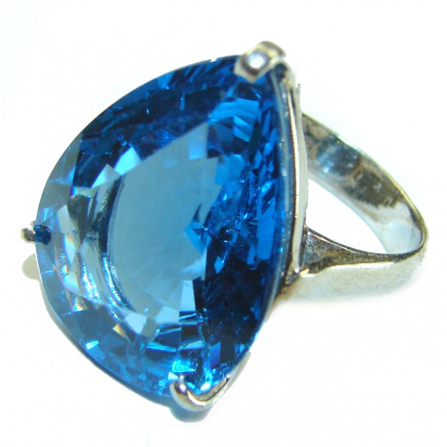 Large Exaggerated London Blue Topaz .925 Sterling Silver handcrafted Ring size 8