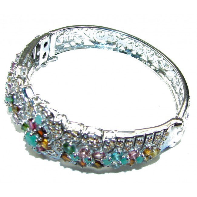 Extravaganza Precious Natural Emerald Tourmaline .925 Sterling Silver Bangle bracelet