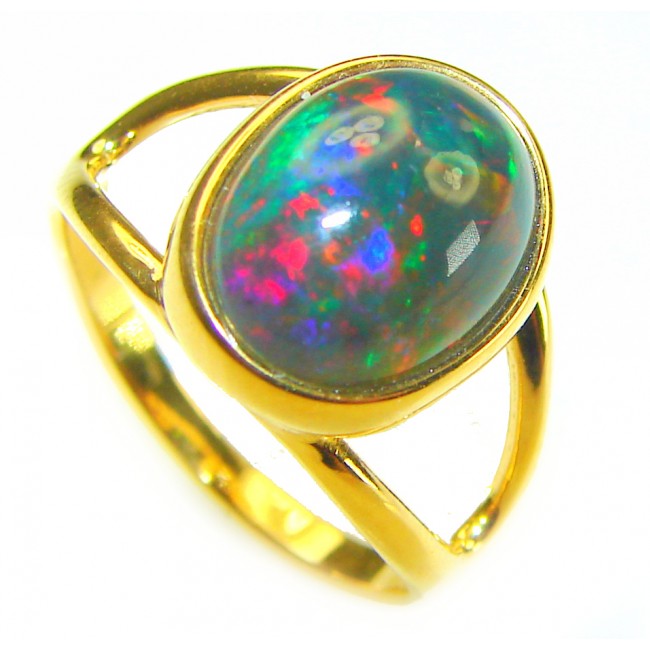 A Cosmic Power Genuine 9.5 carat Black Opal 18K Gold over .925 Sterling Silver handmade Ring size 7 1/4