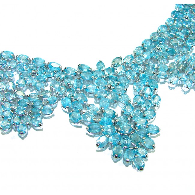 Ocean Inspired genuine Swiss Blue Topaz .925 Sterling Silver handmade Statament necklace