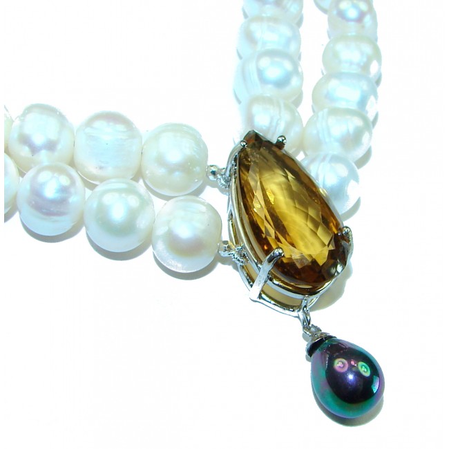 Precious Smoky Topaz Opal 16 inches Long genuine Pearl .925 Sterling Silver handcrafted Necklace