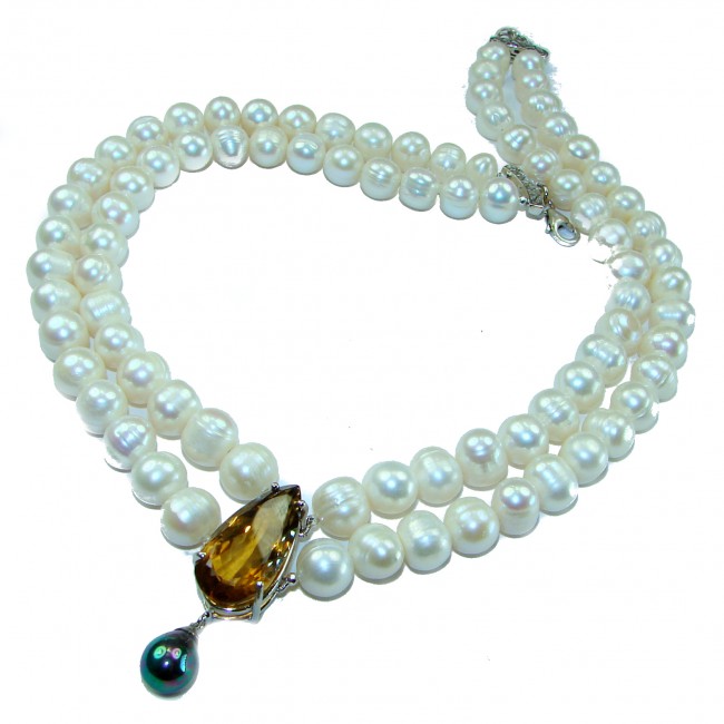 Precious Smoky Topaz Opal 16 inches Long genuine Pearl .925 Sterling Silver handcrafted Necklace
