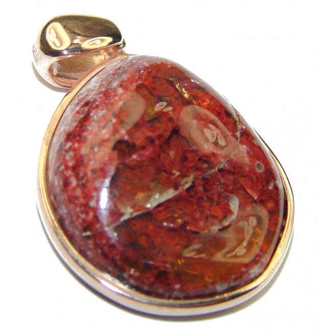 Bonfire Night Natural Mexican Fire Opal 14K Rose Gold over .925 Sterling Silver handmade Pendant