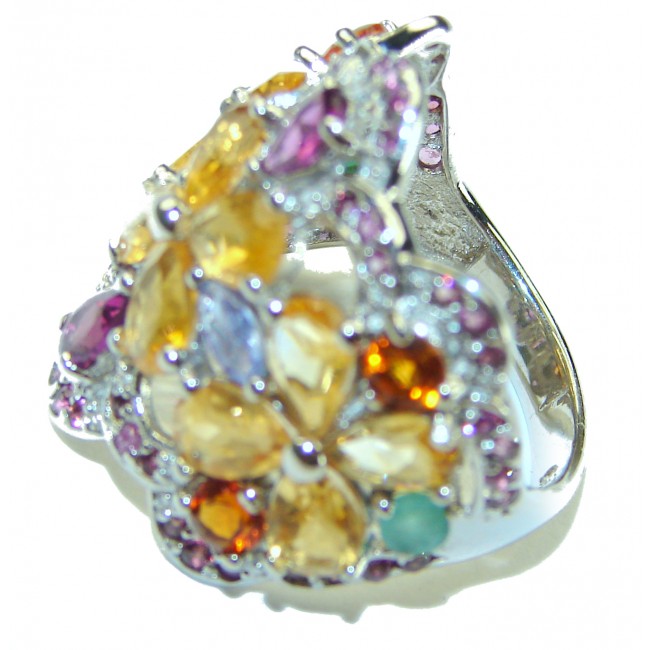Tropical Beauty Citrine multigems .925 Sterling Silver Handcrafted Ring size 8 1/4