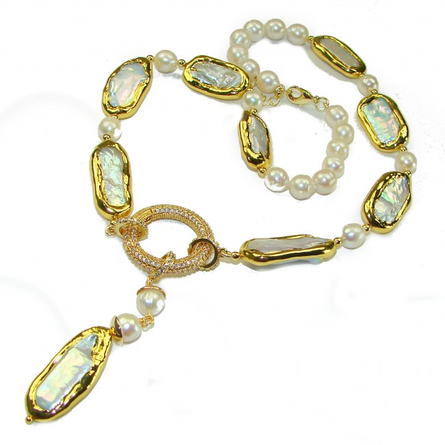 Baroque Style Beauty Freshwater Pearl 14K Gold over .925 Sterling Silver handcrafted Necklace