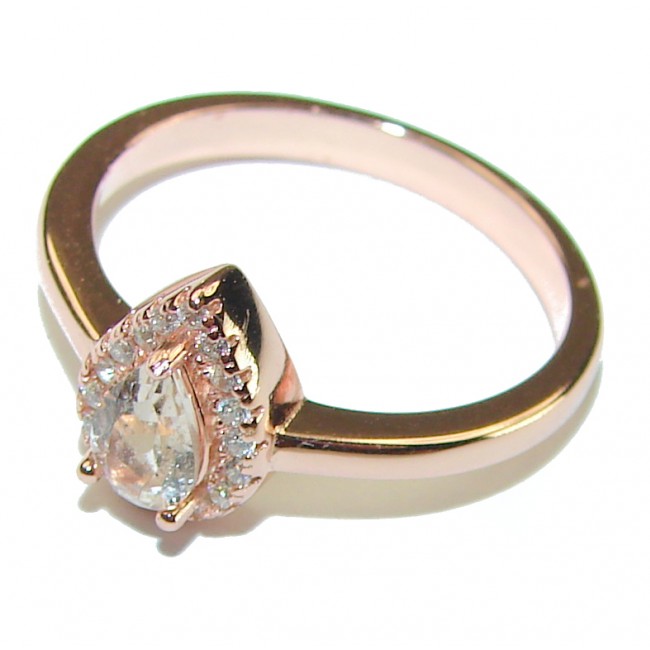 Authentic 2.3 carat volcanic pear cut Morganite 14K Gold over .925 Sterling Silver ring s. 7