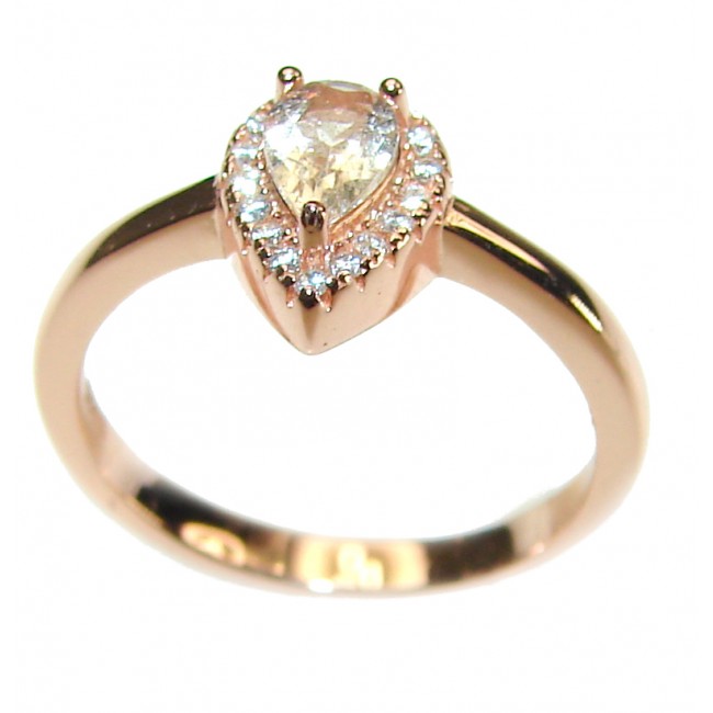 Authentic 2.3 carat volcanic pear cut Morganite 14K Gold over .925 Sterling Silver ring s. 7