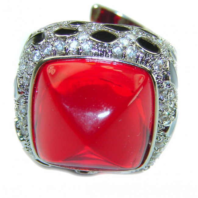 Red Passion incredible Topaz .925 Sterling Silver handmade Large Ring s. 6