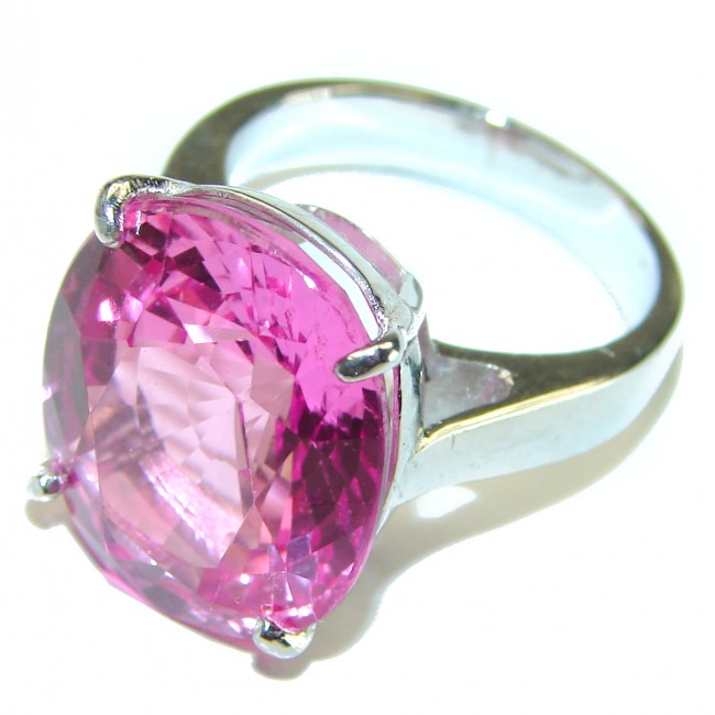 Blooming Orchid 18.5 carat OVAL cut Pink Topaz .925 Silver handcrafted Cocktail Ring s. 8