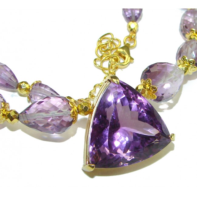 Outstanding briolette cut Amethyst 14K Gold over .925 Sterling Silver handcrafted Statement necklace