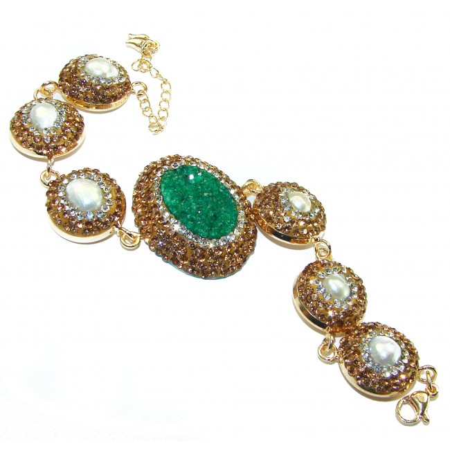 Victoria Style Rough Emerald Gold over .925 Sterling Silver handmade Bracelet