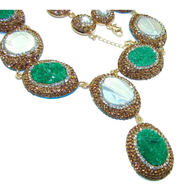 Victorian Style Rough Emerald Gold over .925 Sterling Silver handmade .925 Sterling Silver handcrafted HUGE Necklace