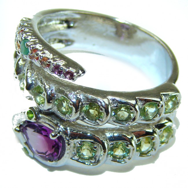 Serpentine ring authentic Amethyst Peridot .925 Sterling Silver Handcrafted serpentine ring Ring size 8