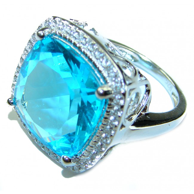 14.8 carat asscher cut Swiss Blue Topaz .925 Sterling Silver handmade Ring size 7